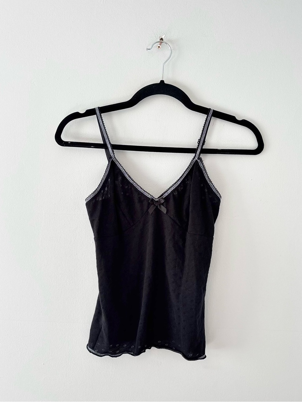 Bella Venice NWT Eyelet V-Neck Cami Tank Top Lightweight Black Revolve